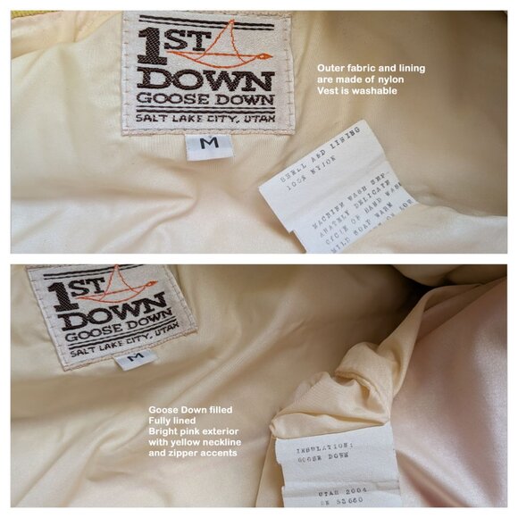 Vintage 1st Down Salt Lake City, Utah Puffer Vest, Sz Medium, Goose down filled - Picture 3 of 17